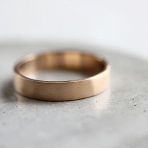 Men's Gold Wedding Band, Unisex 4mm Brushed Flat 10k Recycled Yellow Gold Wedding Ring Gold Ring Made in Your Size image 4