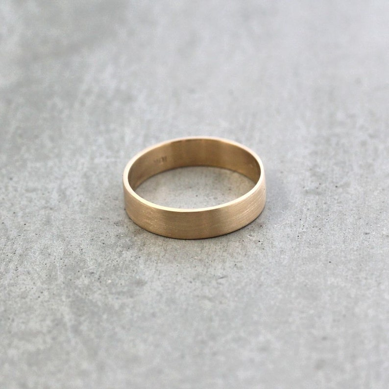 Mens Gold Wedding Band Unisex 5mm Wide Brushed Flat 10k Etsy