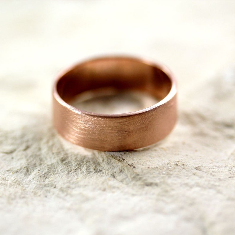 Wide Mens Band Rose Gold Men's Wedding Simple Textured Brushed Matte 7mm Flat Recycled 14k Rose Gold Guys Engagement Ring image 2