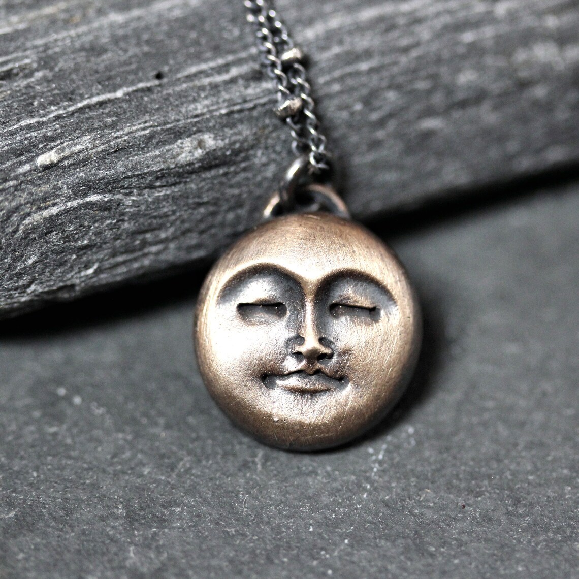 Full Moon Necklace Celestial Jewelry Antiqued Raw Brass Etsy