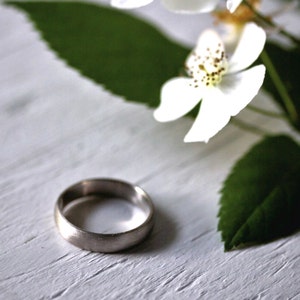 Mens Wedding Band, Brushed Men&#39;s Band, 5mm Wide Mens Ring, Low Dome 14k Palladium White Gold Band, Recycled Gold Ring