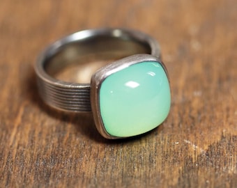 Aqua Chalcedony Ring: Oxidized Recycled Sterling Silver, Unisex Jewelry
