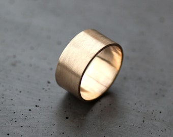 Men's Gold Wedding Band, 10mm Wide Brushed Flat 10k Recycled Yellow Gold Men's Man Wedding Ring Gold Ring -  Made in Your Size