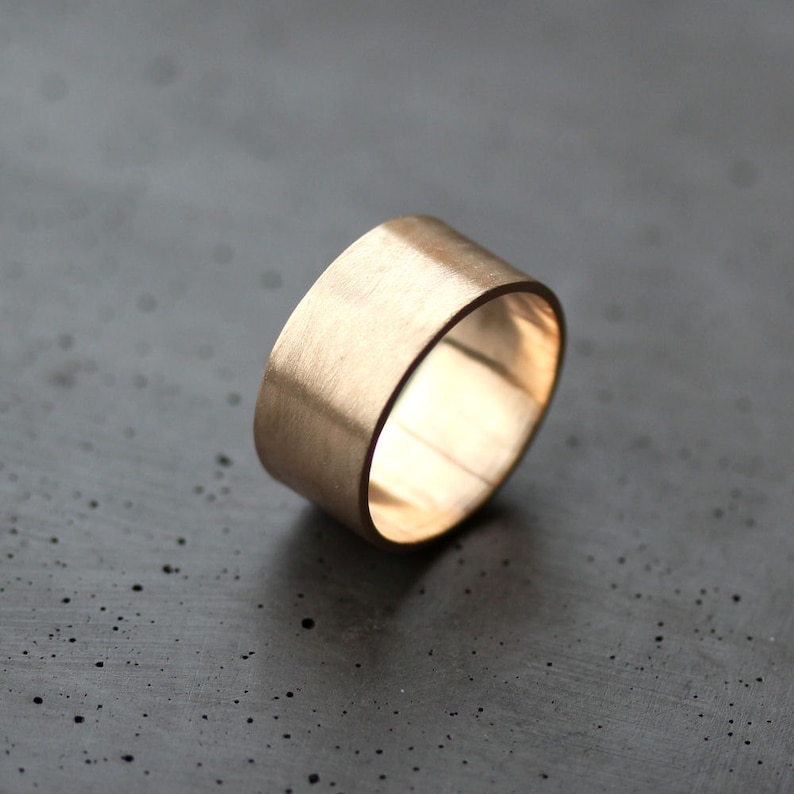 Men's Gold Wedding Band 10mm Wide Brushed Flat 10k Etsy