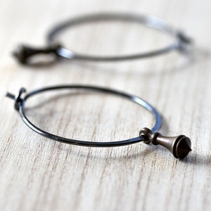 Hoop Earrings, Brass Pendulum Oxidized Sterling Silver Hoops Boho Women's Jewelry Clockwork image 1