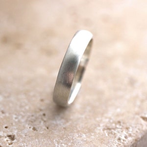 Silver Wedding Band, Brushed Mens or Womens Unisex 4mm Low Dome Matte Recycled Metal Argentium Sterling Silver Ring - Made in Your Size
