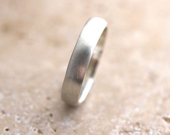 Silver Wedding Band, Brushed Mens or Womens Unisex 4mm Low Dome Matte Recycled Metal Argentium Sterling Silver Ring - Made in Your Size