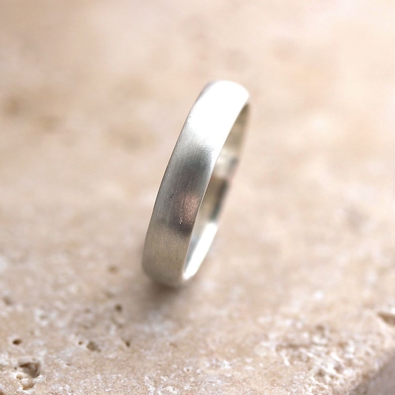 Silver Wedding Band Brushed Mens or Womens Unisex 4mm Low
