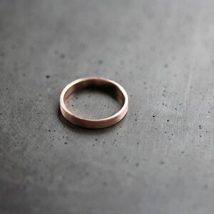 Rose Gold Women's Wedding Band Stackable Ring, 3mm Flat Slim Recycled 14k Rose Gold Ring Brushed Pink Gold Women's Wedding Ring image 3