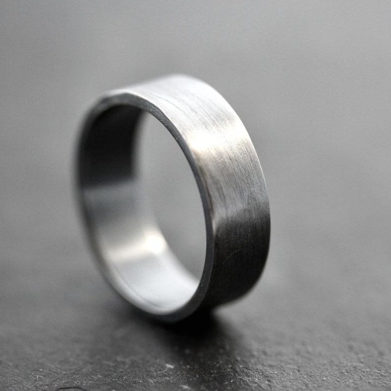 Mens Ring, Unisex Simple Flat 7mm Band Black Oxidized Argentium Sterling Silver Men's Band Made in Your Size image 5