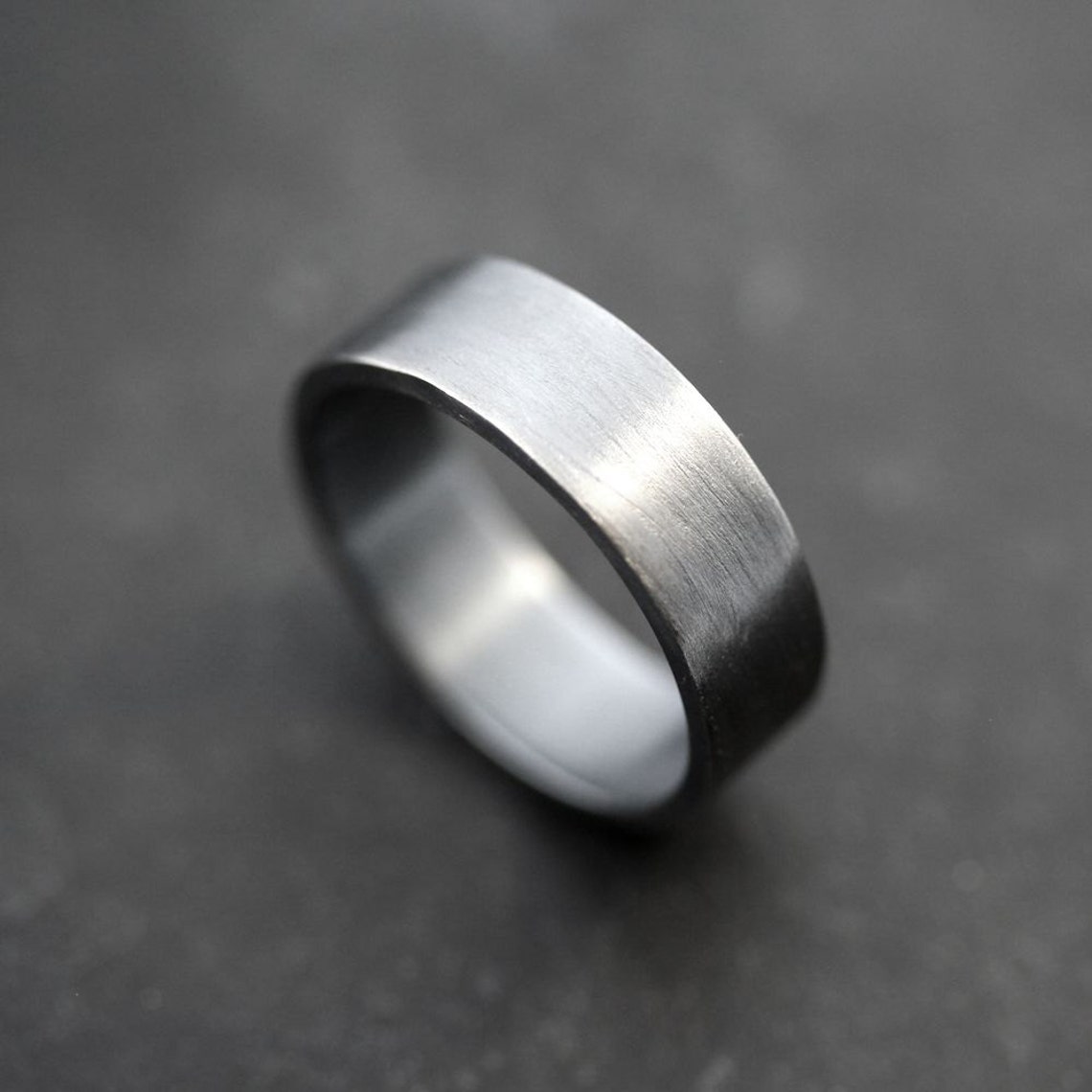 Mens Ring Unisex Simple Flat 7mm Band Black Oxidized Etsy