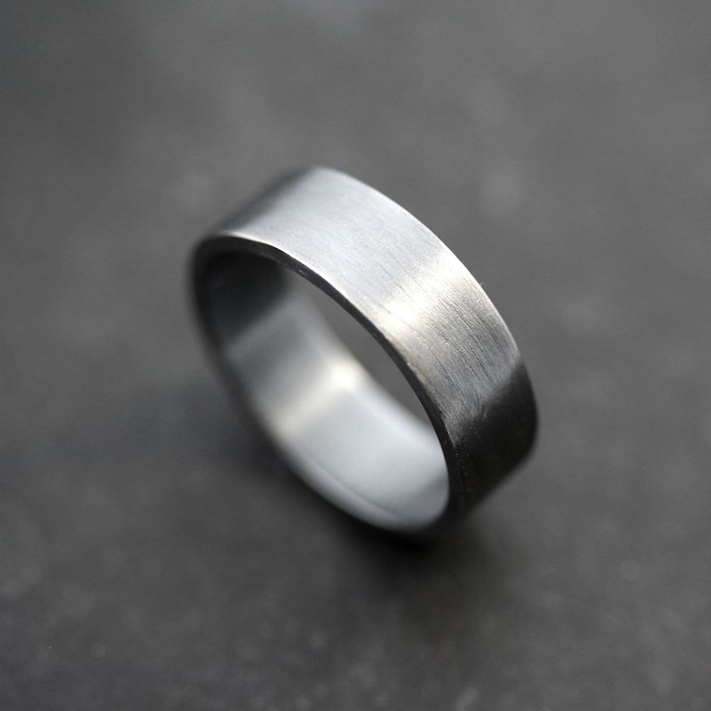 Mens Ring, Unisex Simple Flat 7mm Band Black Oxidized Argentium Sterling Silver Men's Band Made in Your Size image 2