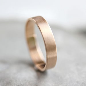 Men's Gold Wedding Band, Unisex 4mm Brushed Flat 10k Recycled Yellow Gold Wedding Ring Gold Ring Made in Your Size image 1