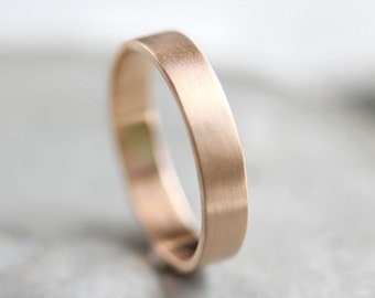 Men's Gold Wedding Band, Unisex 4mm Brushed Flat 10k Recycled Yellow Gold Wedding Ring Gold Ring -  Made in Your Size