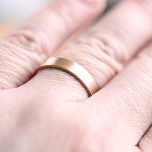 Men's Gold Wedding Band, Unisex 4mm Brushed Flat 10k Recycled Yellow Gold Wedding Ring Gold Ring Made in Your Size image 5