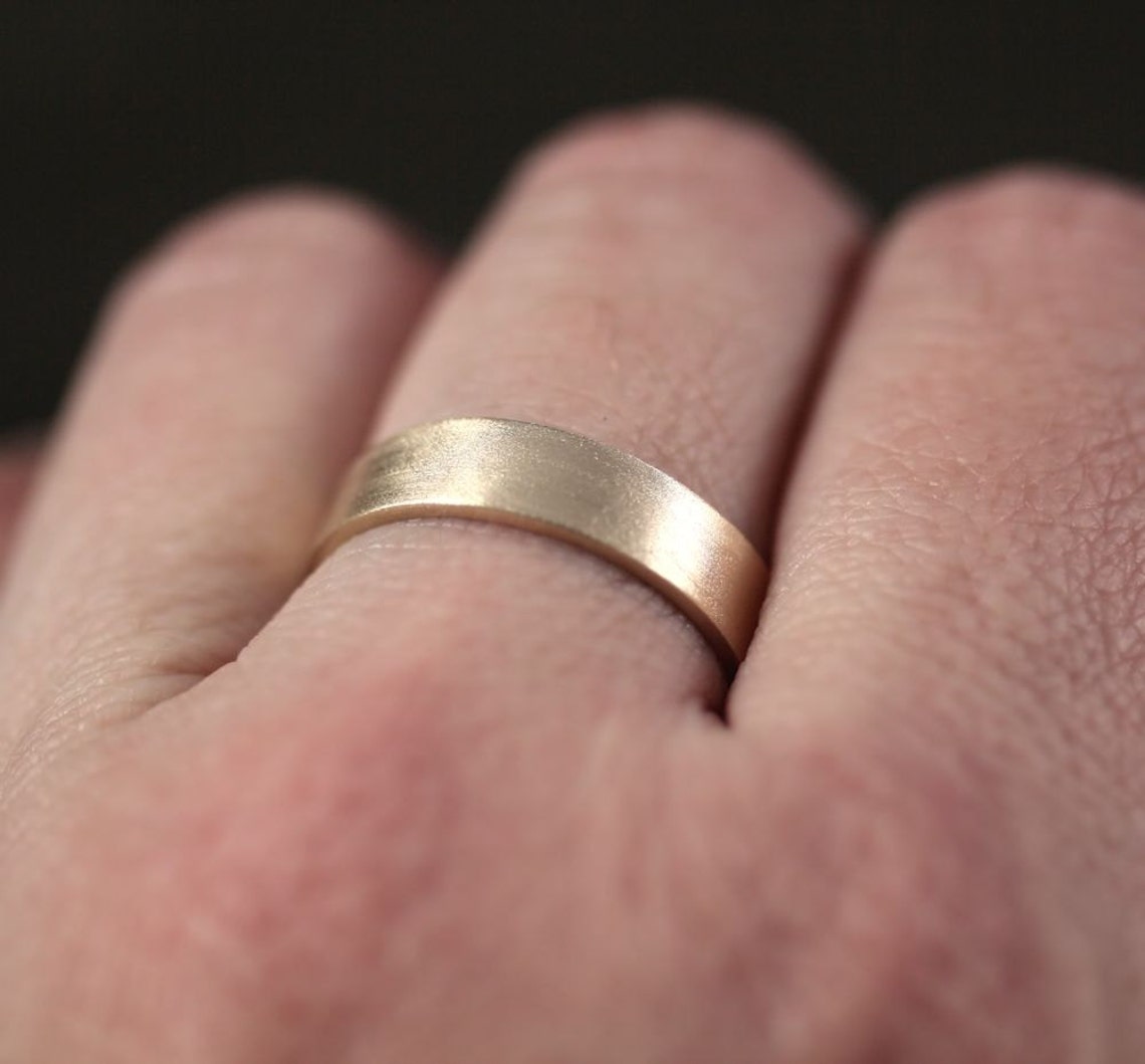 Men's Gold Wedding Band Unisex 5mm Wide Brushed Flat 14k Etsy