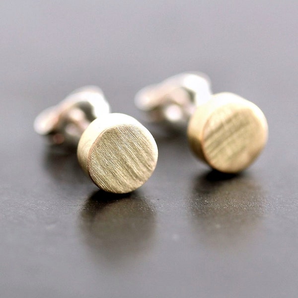 Geometric Modern Post Earrings, Brushed Golden Brass Polka Dots Sterling Silver Stud Earrings Circles - Made to Order