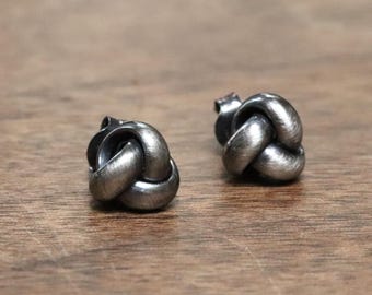 Oxidized Recycled Sterling Silver Love Knot Stud Earrings