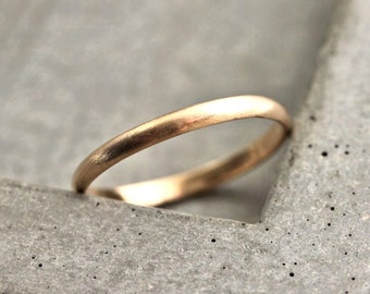 Women&#39;s Gold Wedding Band, 2mm Half Round Slim Ethical Recycled 14k Yellow Gold Ring Brushed Gold Wedding Ring - Made in Your Size
