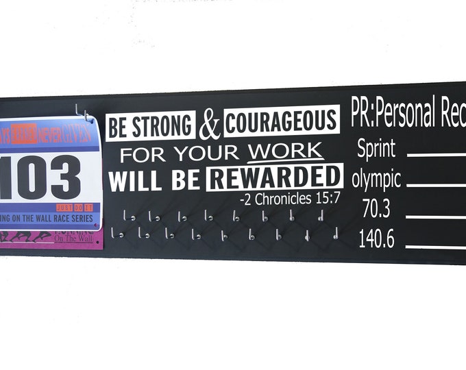 Chalk it Up Board - Marathon / triathlon Medal Holder - Write your own PR or PB distance on your display hanger - Be strong courageous