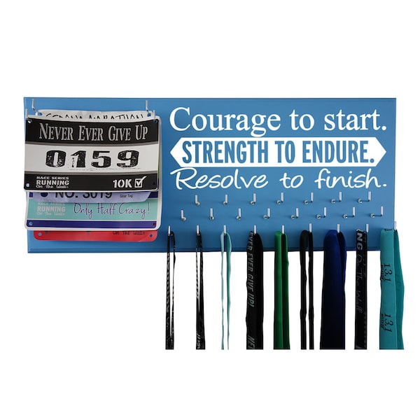 Running Medal Holder and Race Bib Hanger RUNNING, Courage to Start. Strength to Endure. Resolve to Finish.