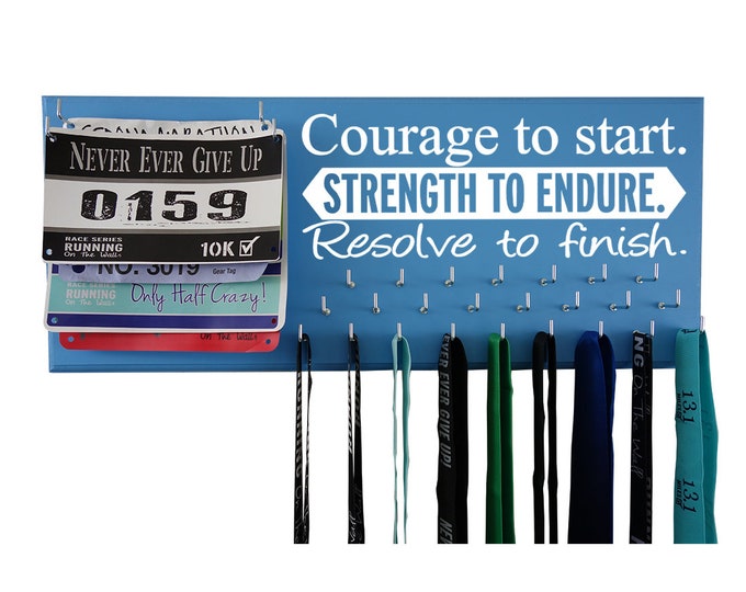 Running Medal Holder and Race Bib Hanger RUNNING, Courage to Start. Strength to Endure. Resolve to Finish.