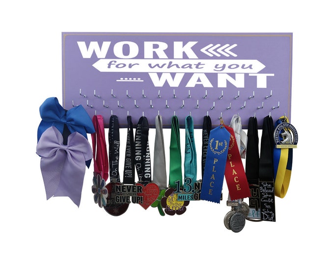 Running Medal Display and Bib Holder Combo - work for what you want -Medal Holder and Race Bib Display - Inspirational graphic - Race Rack