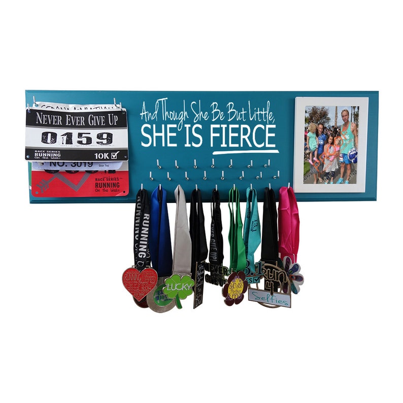 And though she be but little, she is fierce. medal holder, hanger, display rack, sports, gymnastics, soccer, dance, awards, Shakespeare image 1