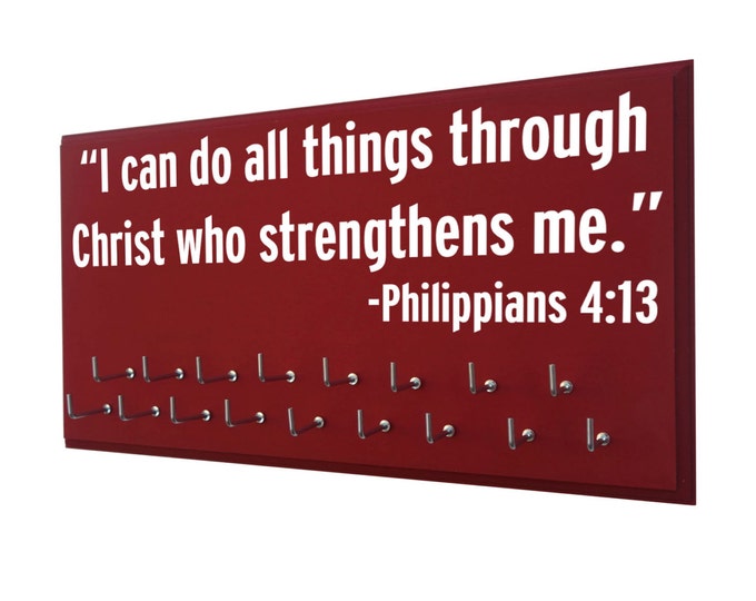 inspirational sports quote, Running Medal display , I can do all things through Christ who strengthens me. Philippians 4:13, running gift