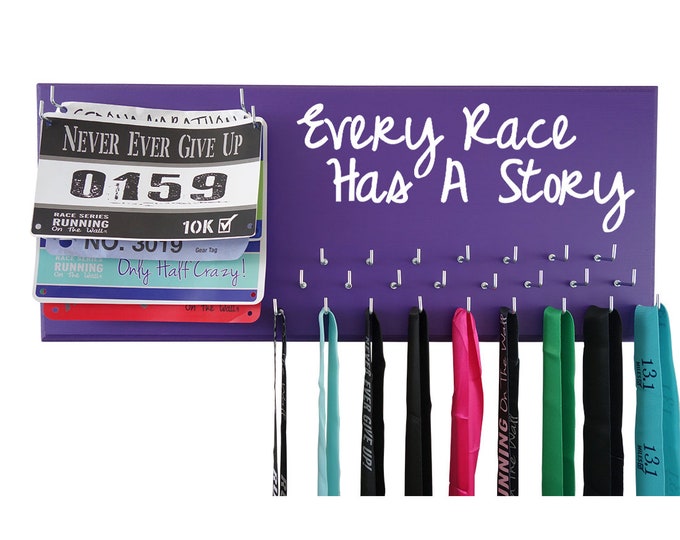 Running Medal Holder and Race Bib Hanger - Every race has a story  - Race medal display rack