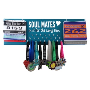 Running race bib & medal holder, Wedding, running, wedding gift, Sweating for wedding, running couple, hanger display rack