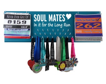 Running race bib & medal holder, Wedding, running, wedding gift, Sweating for wedding, running couple, hanger display rack