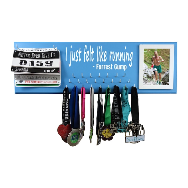 Medal display rack - Forrest Gump running quote on medal holder - running medal hanger - runners medal display - runners medal racks