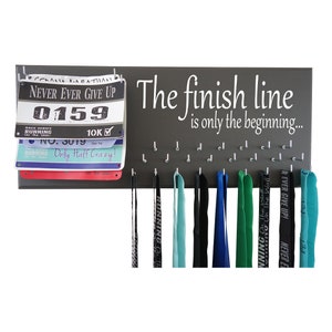 Running Medal holder Race bib hanger Half Marathoner Gifts Running Medal Display Rack The finish line is only the beginning image 2