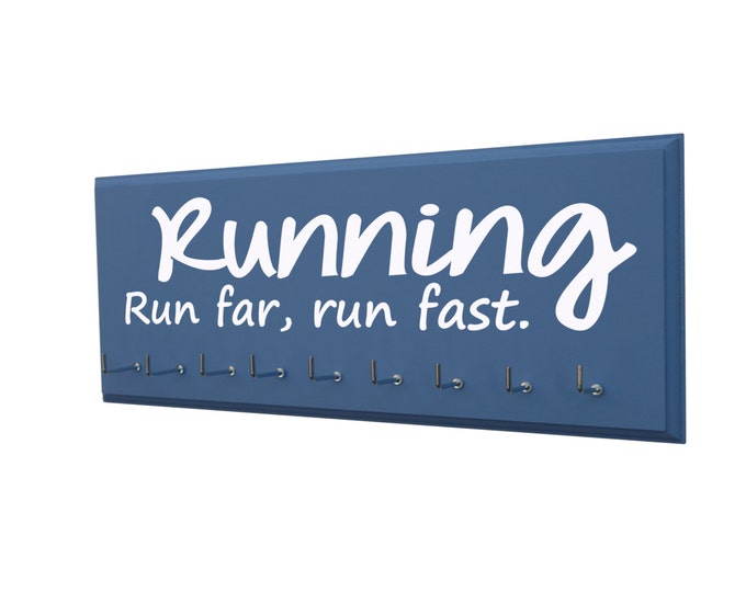 Running medals holder: run far, run fast., Gifts for runners, 5k, 10K, half and full marathon, awards display rack