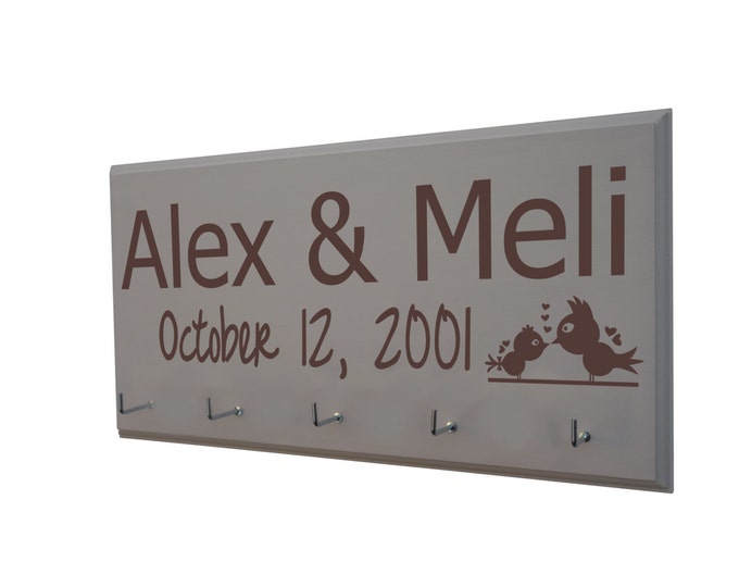 personalized sign, key rack, wedding gift, wedding sign, wedding hanger, anniversary gift, name and date plaque, wedding name hanger