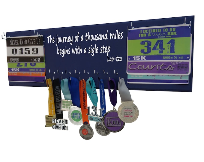 running, Running medals holder - holder for medals - medals holder - running medals holder - Lao tzu, The journey of a thousand miles...