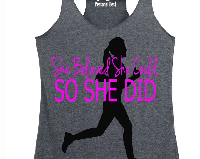 Running tank - Running tank tops - Running tanks for women - She beleived she could so she did-silhouette