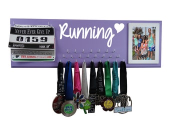 Running medal hanger, Running Medal Holder and Race Bib Hanger RUNNING to have trained hard and finished the race. Now Show It Off