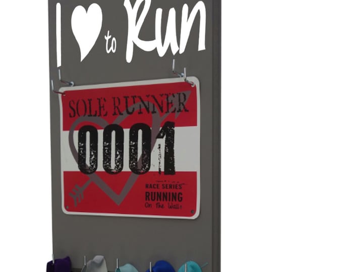 running gifts for women, I love to run: bib holder and medal hanger, display all your racing awards