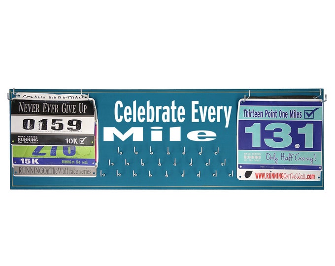 Race Medal display rack, Celebrate every mile inspirational medal holder for runners, Running gifts, 5k, 10k, Half-marathon & Marathon Gifts