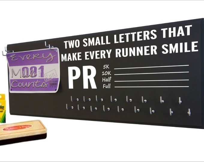 Running Medal display - running medal hanger, running medal holder, running medal display rack,Write up your own PR , gifts for runners