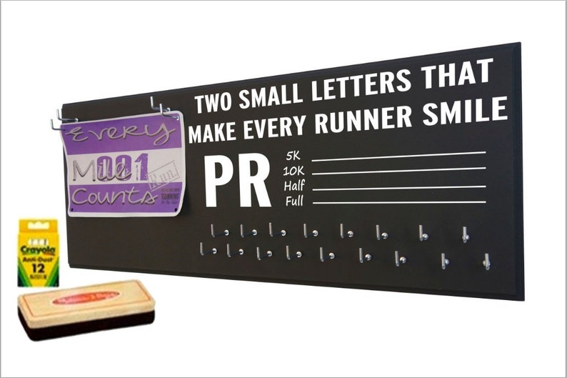 Running Medal display running medal hanger, running medal holder, running medal display rack,Write up your own PR , gifts for runners image 1