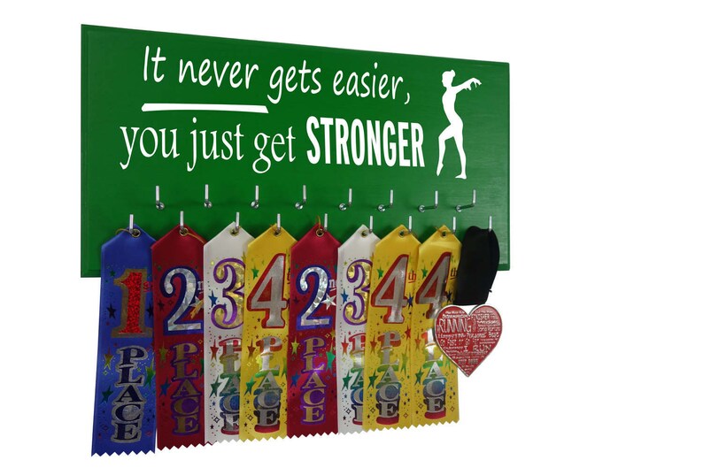 Gymnastics award holder, ribbon hanger, Medal Display Rack for gymnast, Gifts for gymnast, It never gets easier, you just get stronger. image 3