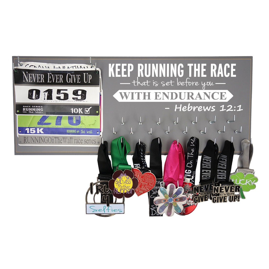 Marathon Medal Hanger RunningOntheWall Running Gear 5K and 10K Race IT Never GETS Easier Runners Gifts for Girls Medal Display Rack You JUST GET Stronger Running Medal and bib Holder Marathon Medal Hanger RunningOntheWall Running Gear 5K and 10K Race IT Never GETS Easier Runners Gifts for Girls Medal Display Rack You JUST GET Stronger Running Medal and bib Holder
