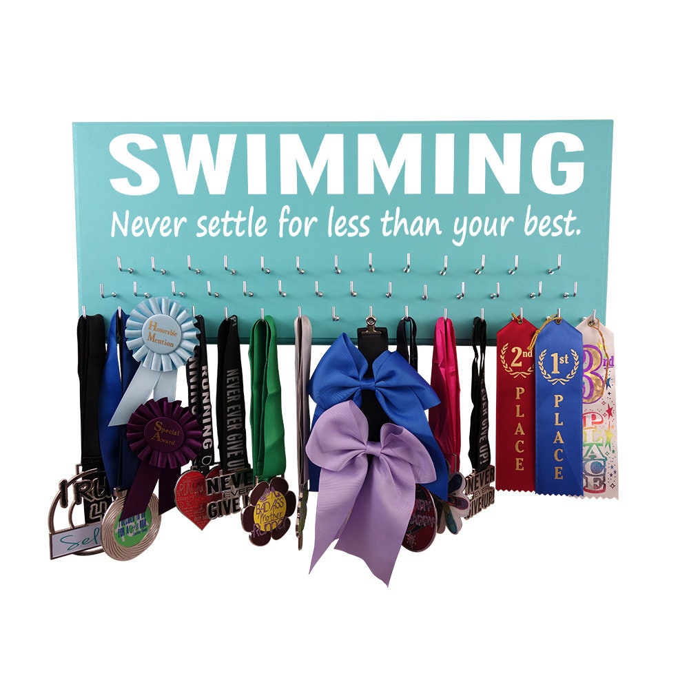 Swimming Medals Ribbons Display Kids RunningontheWall Swimming Medal Holder Swimming Gifts for Girls JUST Keep Swimming Swimmer Gifts