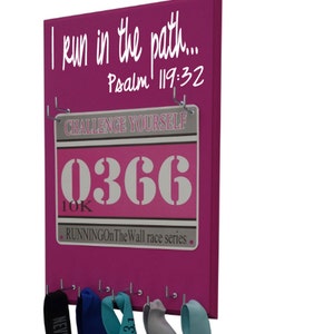 Biblical Inspirational running race bib holder and medal hanger I run in the path Psalm 119:32 image 1