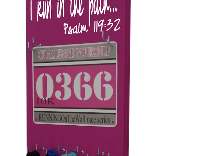 Biblical Inspirational running race bib holder and medal hanger - I run in the path… Psalm 119:32