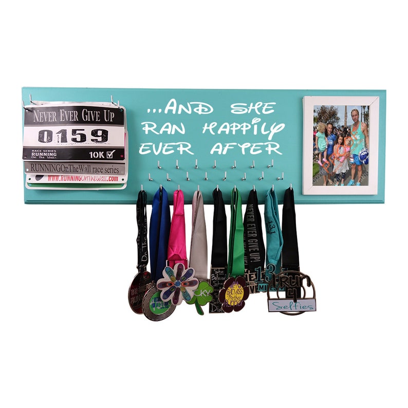 Gift for her, Run Disney medals display rack, And she ran happily ever after, Gifts for women runners image 1