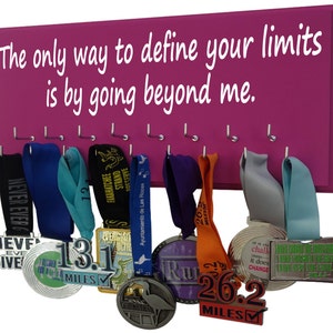 medals holders with inspirational quotes, The only way to define your limits is by going beyond them, Gifts for runners, medal holder rack